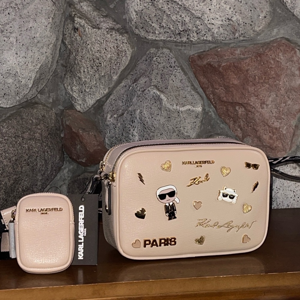 Karl Lagerfeld Cream Crossbody Bag with Gold Accents
